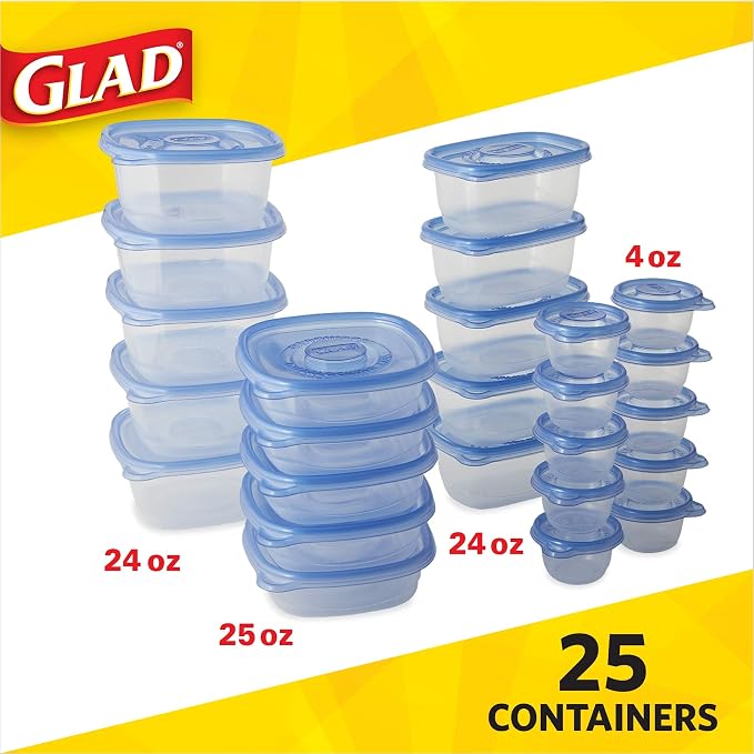 Glad GladWare Lunch Variety Pack Food Storage Containers with Lids, No BPA Reusable Plastic, Multiple Sizes Lunches, Leftovers Snacks, Lock Tight Seal, 25 Count - Image 3