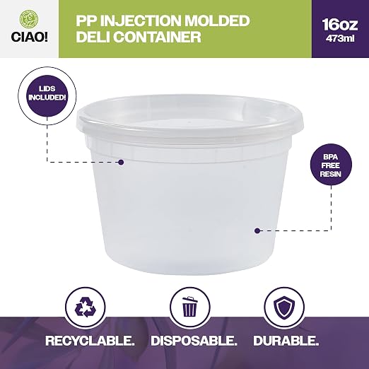 CIAO! 16oz PP Injection Molded Soup-Deli Container with LLDPE Lid, Microwavable and BPA Free (240/240 combo pack) - Image 2