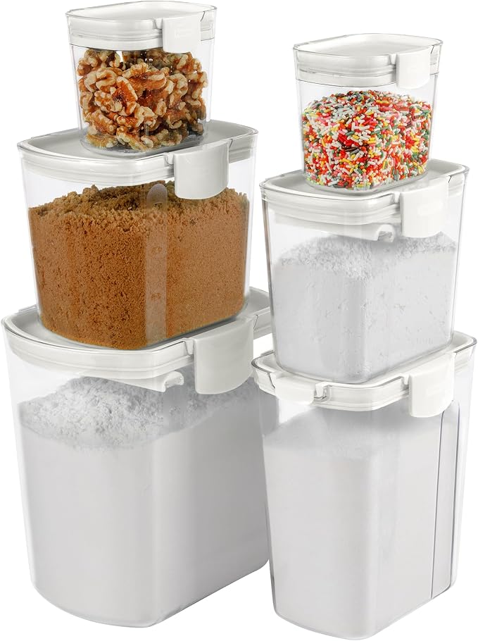 Progressive ProKeeper Baker's Airtight Kitchen Storage Canister Container Set for Flour, Sugar & More, Keeps Ingredients Fresh, with Accessories (White, 6- Piece) - Image 2