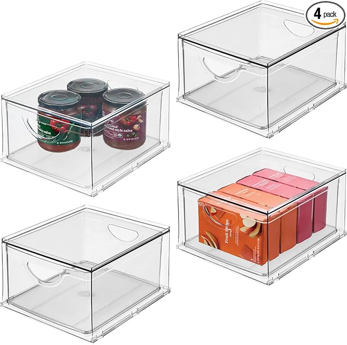 iDesign Stackable Storage Drawer, Set of 4, Clear | For Fridge, Pantry, or Under Sinks, Made in USA by iDesign