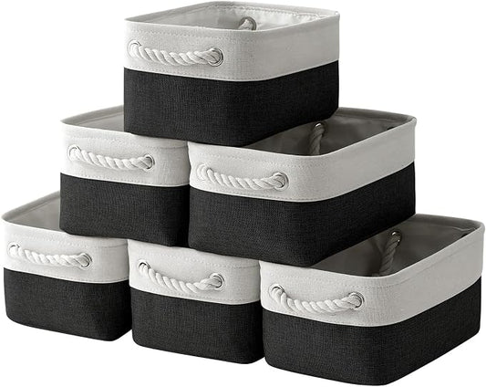 Storage Bins for Shelves - 6 Pack 11.8x7.8x5.2 inch Collapsible Storage Cubes, Basket for Gifts Empty Closet Organizing Dog Toy Box (White & Black) by TheWarmHome