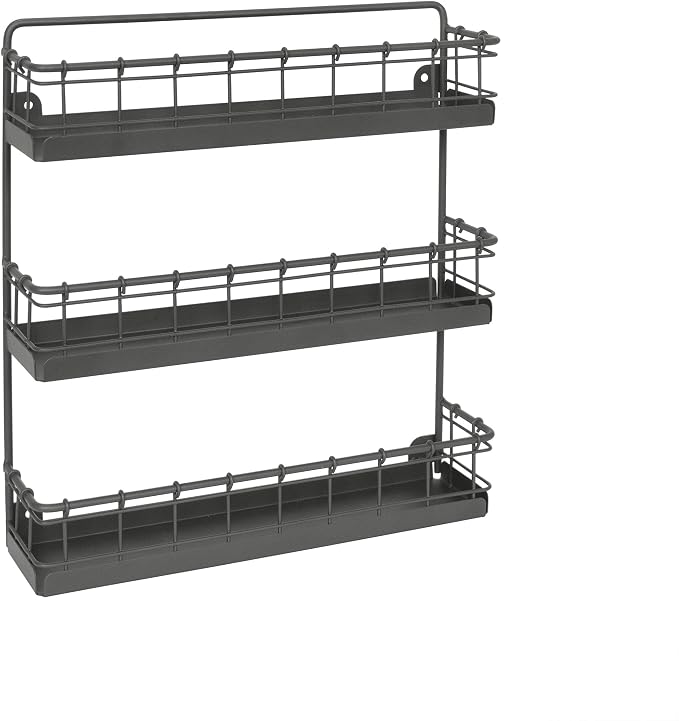Spectrum 3 Tier Hanging Spice Rack for Wall Black Steel Kitchen Spice Organizer, Wall Mounted Metal Three Tier Metal Spice Organizer Rack for Kitchen Cabinet Pantry Organization by Unknown