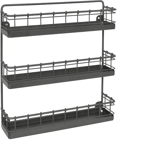 Spectrum 3 Tier Hanging Spice Rack for Wall Black Steel Kitchen Spice Organizer, Wall Mounted Metal Three Tier Metal Spice Organizer Rack for Kitchen Cabinet Pantry Organization by Unknown