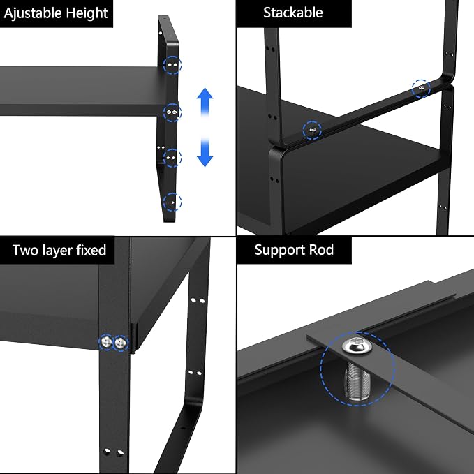 SANNO Expandable Kitchen Shelf Organizers,Adjustable Height Large Stackable Kitchen Cupboard Cabinet, Pantry and Counter Shelf Organizer, Cupboard Stand Spice Rack, Black, 2 Pack - Image 3