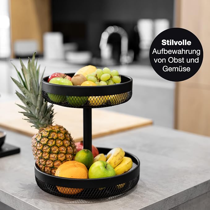 Tiered Black Metal Fruit Basket - Large Modern Fruit Bowl for Kitchen Counter - Multi-Tier Etagere for Fruit, Vegetables, Bread - Space-Saving Storage Tray 30.5/25 x 30cm - Image 5
