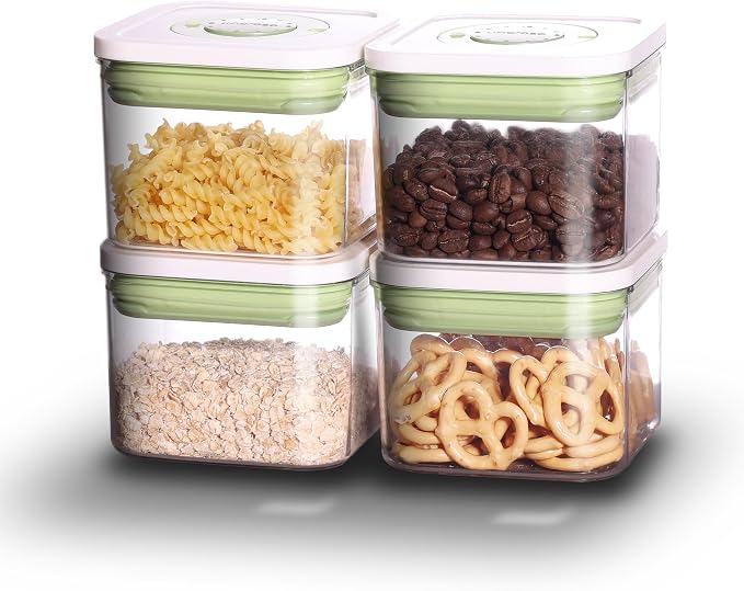 Pop Airtight Food Storage Containers with Time Recording Lids, BPA-Free Stackable Plastic Storage Containers Set of 4, Dry Cereal Container Set for Pantry Countertop Fridge Organization by Linoroso