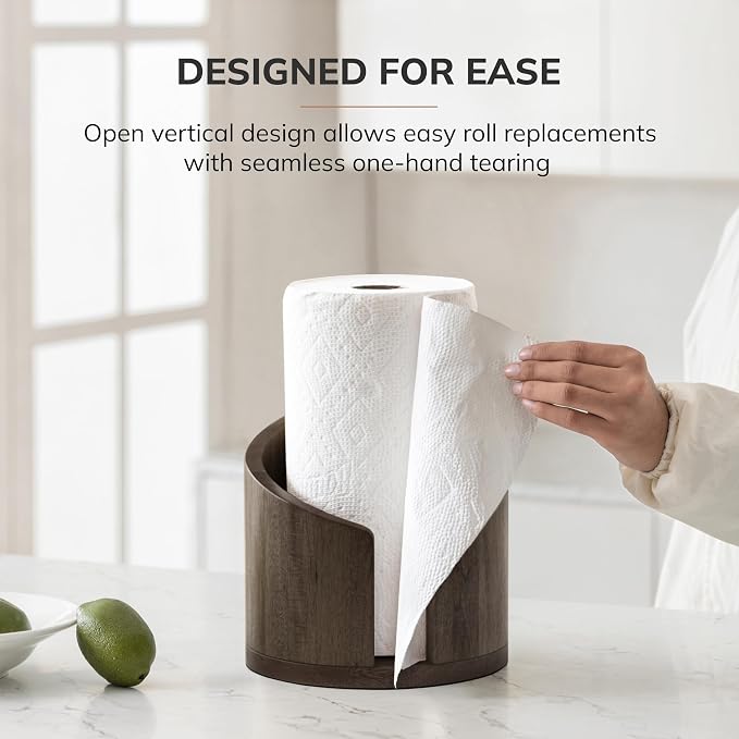 Anji Mountain Wooden Paper Towel Holder with Metal Holder, Holder Stand for Kitchen Roll Organizer & Kitchen Dining Table Home Décor, Countertop Fits Jumbo & Mega Rolls - Chocolate/Black, Classic - Image 4