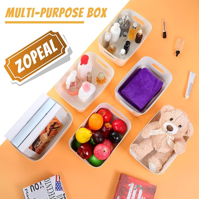 Zopeal Plastic Storage Bins 10 Pcs White Pantry Organizer Bins Small Baskets Storage Containers for Home Kitchen (12 x 8 x 5 Inches) - Image 4