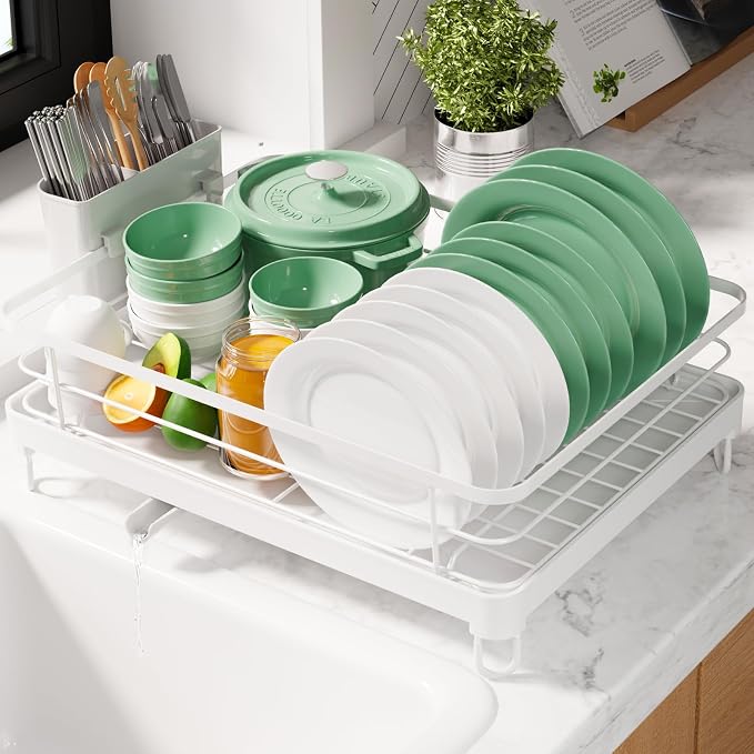 Kitsure Dish Drying Rack for Kitchen Counter, 12.7''W x 16.7''L, White | Stainless Steel Sink Organization, Cutlery Holder, Home and Appartment Decor by Kitsure