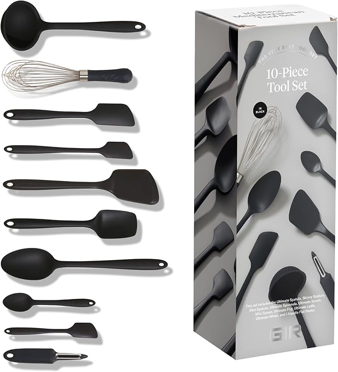 GIR: Get It Right 10-Piece Cooking Utensils Set - Black Silicone - Spatula Set, Silicone Spatulas & Kitchen Spoons - Heat-Resistant up to 425°F - Nonstick Cookware-Friendly - Dishwasher-Friendly by GIRGetItRight