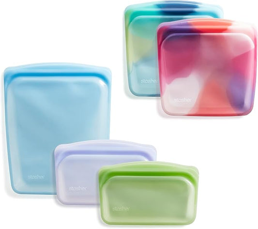 Stasher Premium Reusable Silicone Food Storage Bags, 5-Pack, Tie Dye Multicolor | Reusable Food Bag by Stasher
