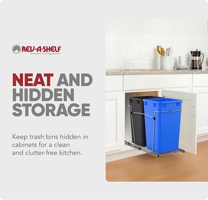Rev-A-Shelf Pullout Trash Can for Kitchen Cabinets, Blue/Black Bin, 27 Qt | Large Capacity Garbage Recycling Waste Container, Heavy Gauge Metal Wire Construction, Full Extension Slides, RV-15KD-2218C-S - Image 5