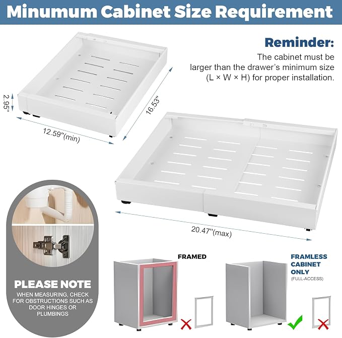 Pull-out Cabinet Organizer, ExpandableHeavy Duty Slide out Drawers Fixed with Adhesive Nano Film for Pots, Roll out Shelf Storage for Kitchen Base Cabinet Organization (white-2PCS) - Image 2