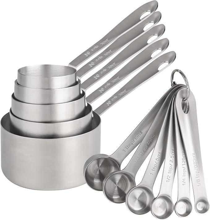 Measuring Cups and Spoons Set 11, 18/8 Stainless Steel Measuring Cups and Spoons for Dry & Liquid, 5 US & Metric Measure Cups and 6 Measure Spoons Set for Kitchen & Baking Measuring Tools by Viwehots