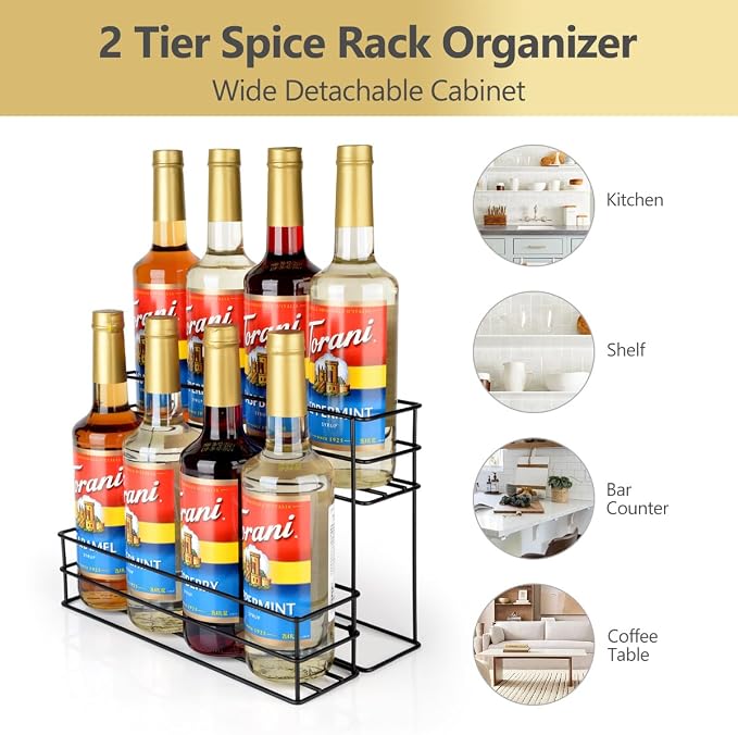 kimilus 8 Bottle Capacity Coffee Syrup Organizer 2 Tier Coffee Syrup Stand Shelf for Coffee Bar Kitchen Small Wine Rack for Bar Family Storage for Syrup Wine Dressing - Image 4