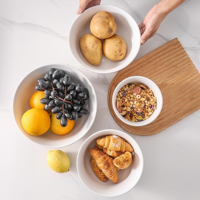 HASENSE Ceramic Serving Bowls Set of 4, 2.1/1.5/1.0/0.5 Qt White & Terracotta Stoneware Mixing Bowls, Farmhouse Bowls for Cooking, Prepping, Salad & Soup, Dishwasher & Microwave Safe, Serving Dishes - Image 5