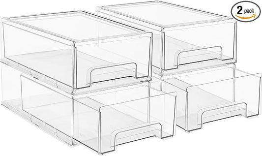 Sorbus Medium Clear Storage Drawers (4 Pack) – Stackable Organizer Drawers for Pantry, Kitchen, and Fridge – Pull-Out Acrylic Storage Bins with Handles by Sorbus