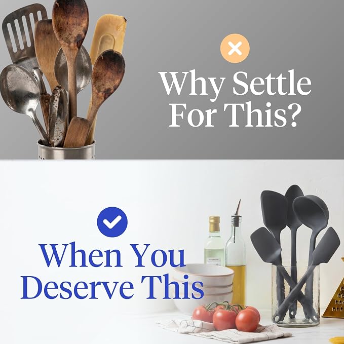 GIR 5-Piece Silicone Kitchen Utensils Set, Non-Toxic Cooking Utensils for Cooking and Baking, Heat Resistant, Food Grade, Dishwasher Safe Rubber Spatula, Ladle, Spoon - Charcoal - Image 9