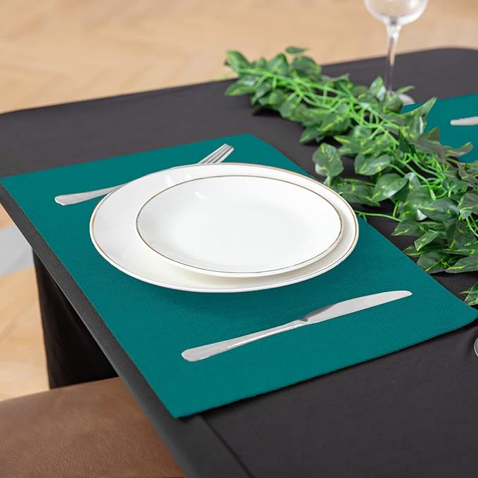 Cloth Placemats Set of 8, Linen Type Fabric Placemats Machine Washable Heat Resistant Placemats Wrinkle Free Thick Polyester Kitchen Place Mats for Dining Table (Teal Blue) - Image 4