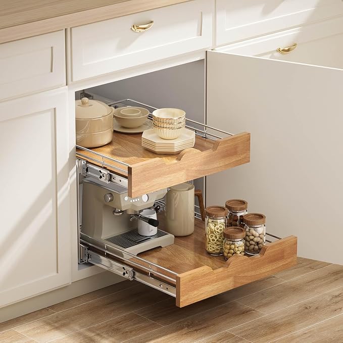 OCG Pull Out Cabinet Organizer 20" W x 21" D, 2 Tier Slide Out Shelf, Heavy-Duty Pull Out Drawer for Cabinets, Base Cabinet Organization for Kitchen, Pantry, Bathroom - Image 4