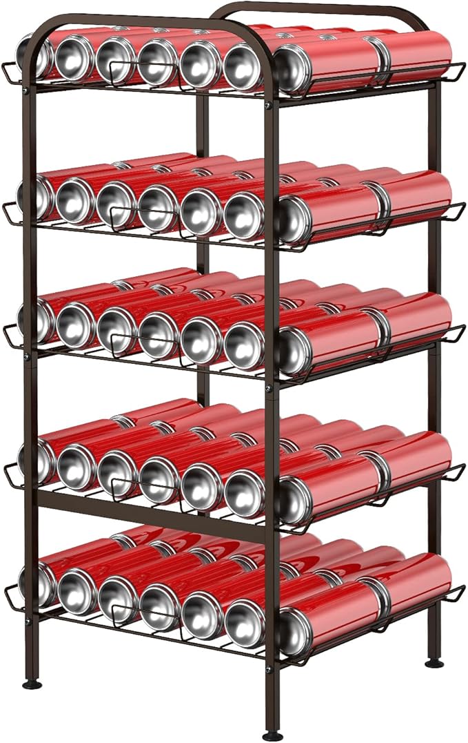 smusei 5 Tier Water Bottle Organizer Vertical Free Standing Storage Shelf Metal Beverage Rack Dispenser Large Capacity Bottled Water Holder Stand for Kitchen Party Pantry, Bronze - Image 6
