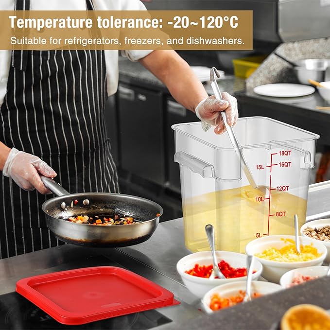 2 Pcs Square Food Storage Container Polycarbonate Clear Food Container with Lid Commercial Rice Storage with Graduations for Commercial Kitchen(18 Qt,Red) - Image 3