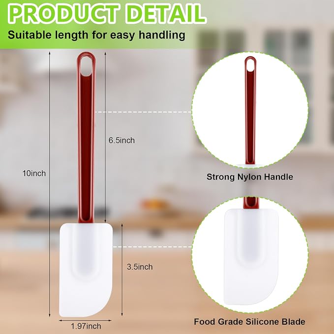 9 Pcs Silicone Rubber Spatula, Commercial Spatula 500 Fahrenheit Heat Resistant, Non Stick Heavy Duty Scraper for Kitchen Cook Mix Fry Spread Bake, Dishwasher Safe(Deep Red and White,10 Inch) - Image 2