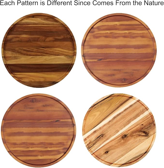 18" Acacia Wood Lazy Susan Organizer Kitchen Turntable for Cabinet Pantry Table Organization - Image 2