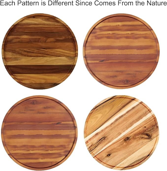 16" Acacia Wood Lazy Susan Organizer Kitchen Turntable for Cabinet Pantry Table Organization - Image 2