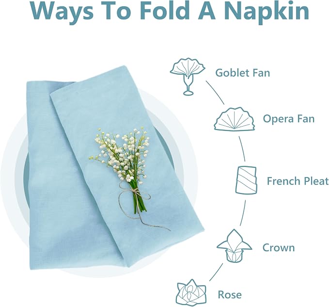 100% Linen Napkins 20x20Inch Set of 4,Cloth Napkins Dinner Napkins,Stone Washed Natural French Flax Napkins for Weddings,Decorative Easter,Mother's Day(Baby Blue) - Image 6