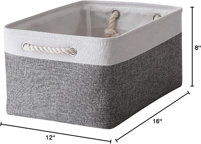 Organization and Storage Basket for Organizing- 16x12x8 inch 1 Pack Fabric Storage Cubes, Collapsible Storage Bins for Shelves Organizer Gift Closet Cloth Toy (White & Grey) - Image 7