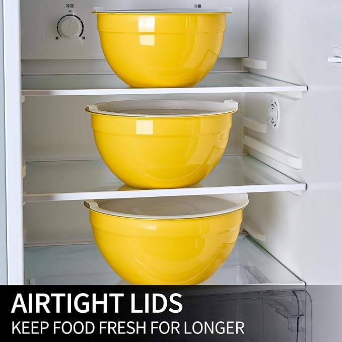 Yellow Mixing Bowls with Lids Set of 7, Stainless Steel Nesting Bowl with Khaki Lid for Non-slip Mixing Prepping Storing Serving, 7 Sizes-7/3.6/2.7/2.1/1.5/1/0.8 QT - Image 7