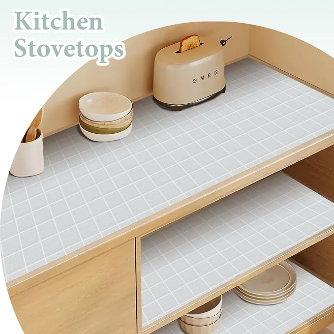 Drawer and Shelf Liner for Kitchen Cabinet: 12 in X 20 Ft Non Slip | Waterproof Shelf Paper Non Adhesive Refrigerator Liners Light Gray Grid Easy Liners for Bathroom - Image 3