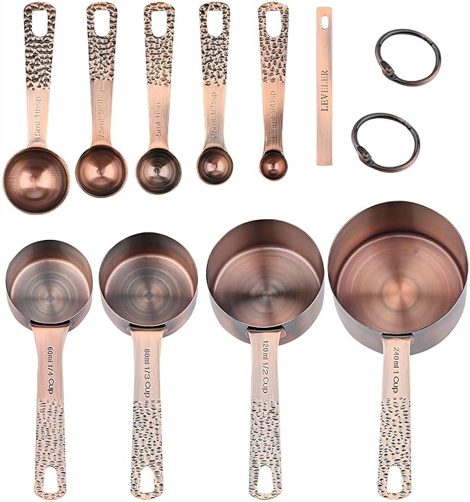 Copper Measuring Cups and Spoons Set, Stainless Steel Measuring Tools Set for Baking & Kitchen, Metric & US 4 Copper Plated Measure Cups and 5 Measure Spoons with Leveler for Wet & Dry - Image 3
