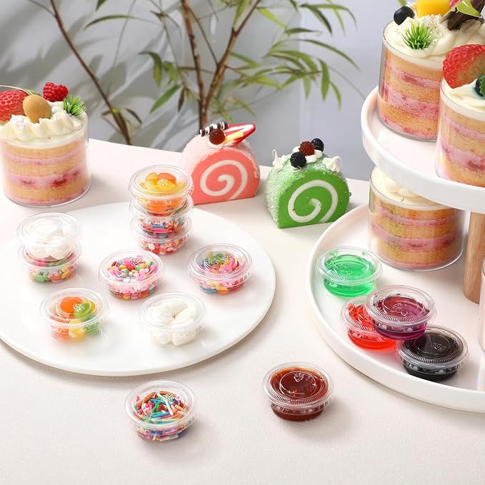 2500 Sets 0.5 Oz Clear Plastic Portion Cups With Lids Condiment and Dipping Sauce Container Salad Dressing Container Airtight and Stackable Souffle Cups for Lunch, Party, Trips - Image 6
