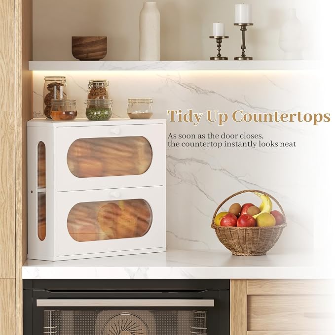 Corner Bread Box for Kitchen Countertop, 2026 New Double Layer Bamboo Bread Storage Bin, Large Bread Container for homemade bread (White) - Image 5