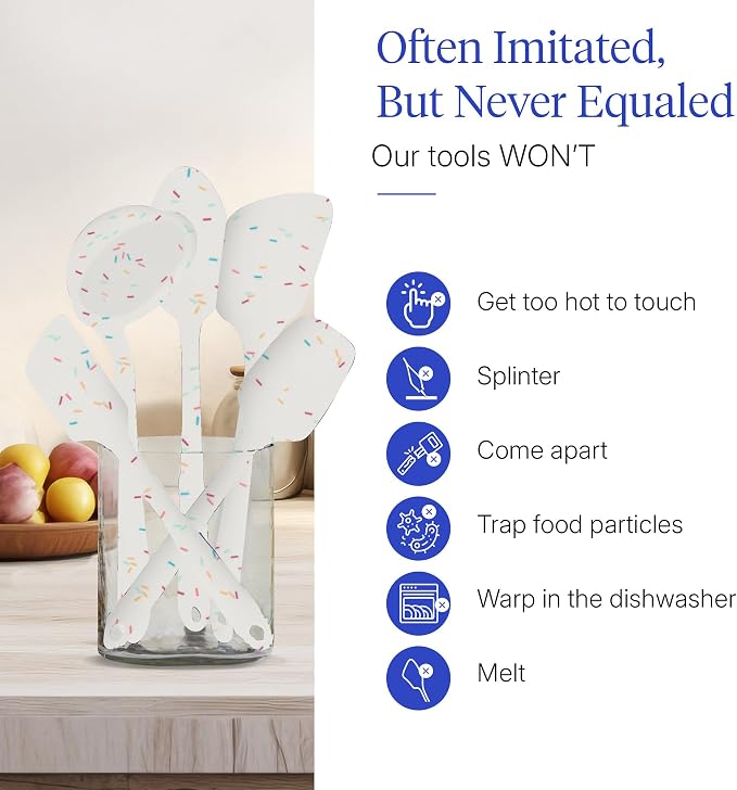 GIR: Get It Right 5 Piece Silicone Kitchen Utensils Set - Ladle, Spatula, Flip, Spoon & Spoonula - Non-Toxic Cooking Utensils for Nonstick Cookware, Cooking and Baking - Sprinkles - Image 5
