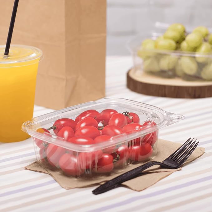 Karat 24oz PET Tamper Resistant Hinged Deli Container [200 ct] - Plastic Clamshell Food Containers, Easy Open Pull-Tab for Restaurants & Takeout - Image 3