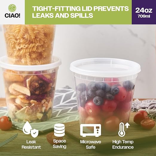 CIAO! 24OZ PP Injection Molded Soup-Deli Container with LLDPE Lid, Microwavable and BPA Free (240/240 combo pack) - Image 7