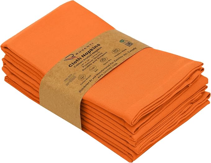 Ruvanti Cloth Napkins Set of 6, 18x18 Inches Napkins Cloth Washable, Soft, Durable, Absorbent, Cotton Blend. Table Dinner Napkins Cloth for Thanksgiving, Halloween Dinners Parties - Orange/Fall - Image 9