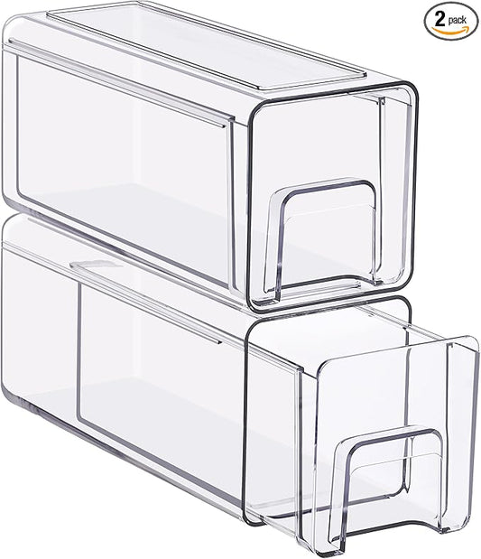 Sorbus Small Clear Stackable Storage Drawers 2-Pack Plastic Organizer Bins with Handles Pull-Out Drawers for Bathroom Closet, Medicine, Cabinet, Pantry Storage, Baby Bottle Organizer by Sorbus