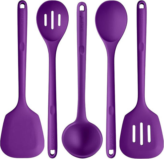 U-Taste Silicone Kitchen Cooking Utensil Set of 5, 13.6" Long, Purple | 600ºF Heat Resistant Food Grade Kitchen Tools&Gadgets, Extra Long Wide Spatula Turner Spoon Ladle for Serving Mixing Stirring by U-Taste