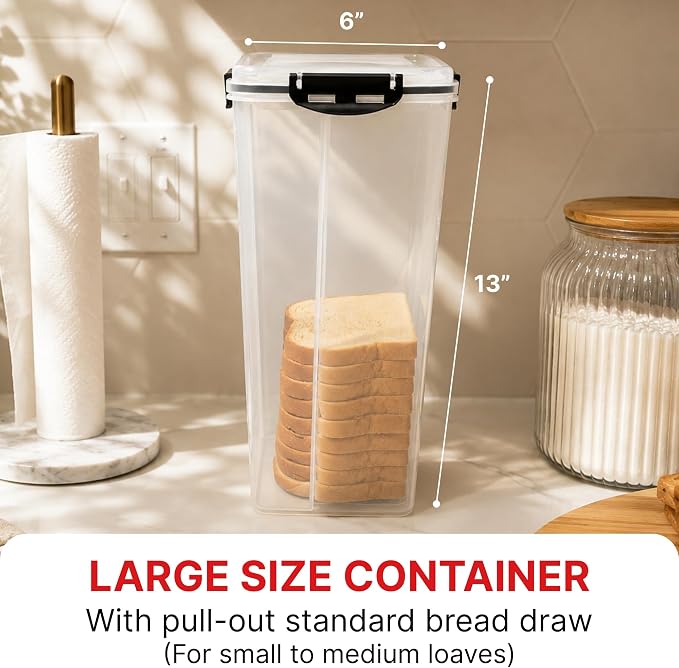 Tafura Bread Box with Tray, Airtight BPA-Free Bread Storage Container | Built-in pull-out tray provides easy access while keeping baked favorites neatly organized. - Image 3