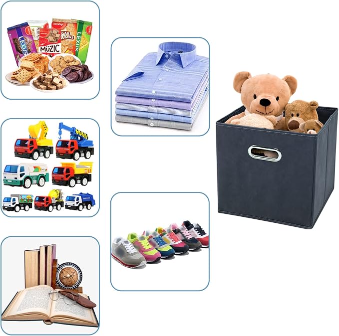 Black Fabric Cubby Storage Bins,13x13x13 Inches ,Cube Organizer Bin Foldable Storage Boxes with Dual Handles Fabric Organizer Box and collapsible Storage basket,Set of 6,Grey - Image 3