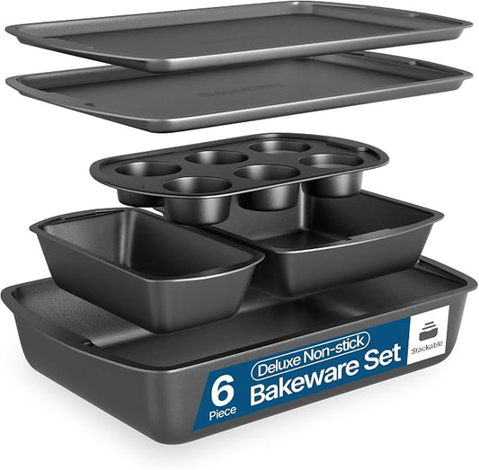 Bakken Swiss - Bakeware Set – 6 Piece – Stackable, Deluxe, Non-Stick Baking Pans for Professional and Home Cooking – Carbon Steel, Gray Coating by Unknown