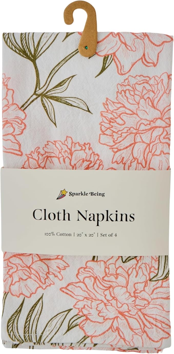 Peony Blossom Cloth Napkins | 100% Cotton, Highly Absorbent, Quick-Dry, & Reusable | Printed Home Decor Premium Cloth Dinner Napkins for Table & Dining | 20" x 20" (Set of 4) - Image 3