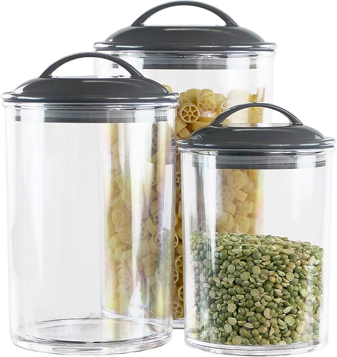 Food Storage Containers, BPA Free Airtight Canisters for Cereal, Pasta, Sugar, Coffee, Flour, Cookies, Loose Tea, for Kitchen Organization by Reston Lloyd, Set of 3, Charcoal Gray by RestonLloyd