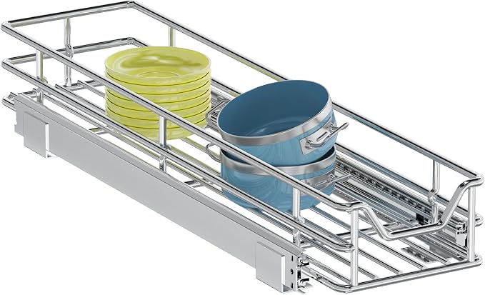 Pull Out Cabinet Organizer, 5.5" W x 21.5" D, Heavy Duty Chrome Slide Out Shelf for Narrow Base Cabinets, Sliding Wire Basket Drawer for Spices, Bottles, Snacks & Cleaning Supplies by Unknown