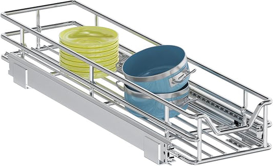 Pull Out Cabinet Organizer, 5.5" W x 21.5" D, Heavy Duty Chrome Slide Out Shelf for Narrow Base Cabinets, Sliding Wire Basket Drawer for Spices, Bottles, Snacks & Cleaning Supplies by Unknown