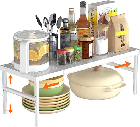 Kitchen cabinet organizer shelf,Spice Racks,Counter Shelf for Cabinets | Expandable adjustable stackable Heavy Duty Metal Pantry Storage Shelves Racks for kitchen,Small Cupboard Organizers by WELCOMETOHININGER